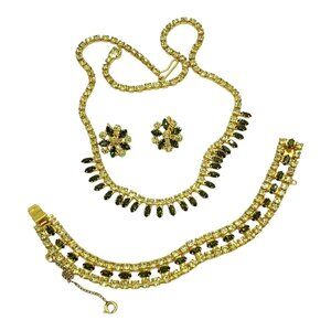 Vintage B. David Rhinestone Bracelet Necklace Earring Set